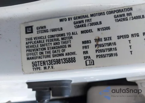 2009 Hummer H3 Suv z USA, uszkodzony, nr VIN 5GTEN13E598135888